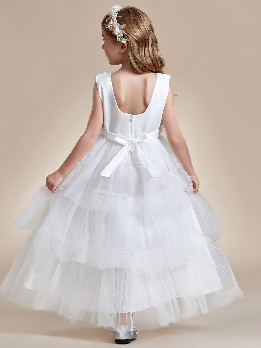 Princess Style Layered Cake Long Tulle Flower Girls Dress #color_White Princess Style Layered Cake Long Tulle Flower Girls Dress
