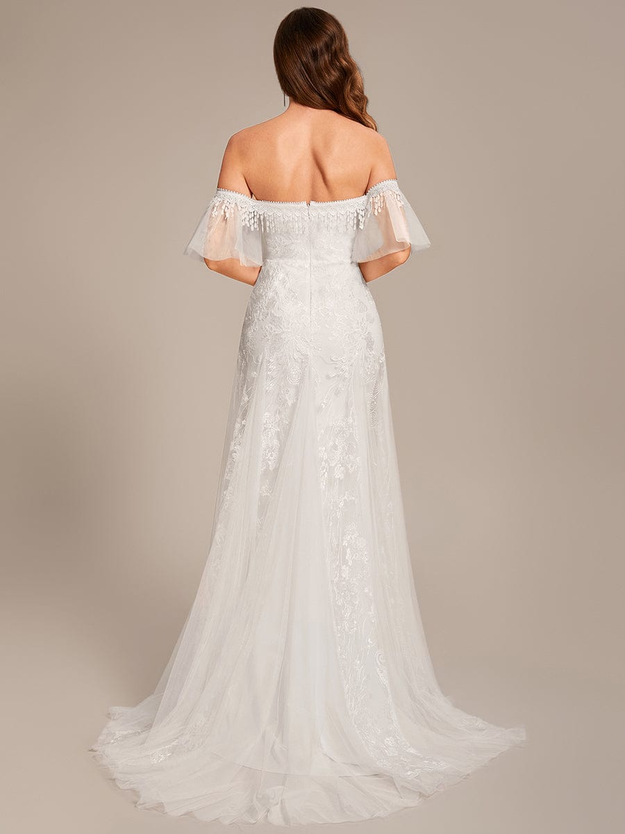 Custom Size Off Shoulder Bodycon Mermaid Lace Wedding Dress #color_White Custom Size Off Shoulder Bodycon Mermaid Lace Wedding Dress