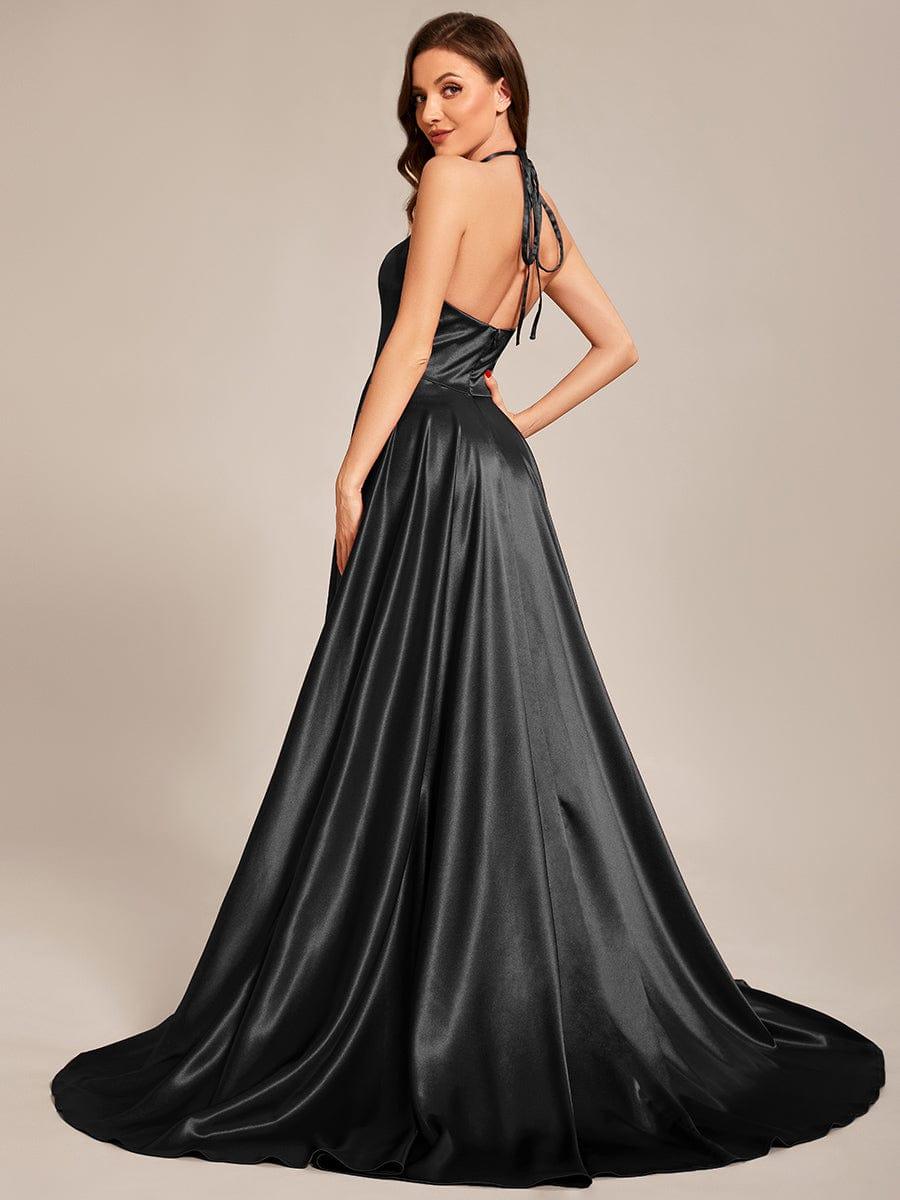Custom Size Halter Neck High Front Slit Floor Length Prom Dress #color_Burgundy Custom Size Halter Neck High Front Slit Floor Length Prom Dress