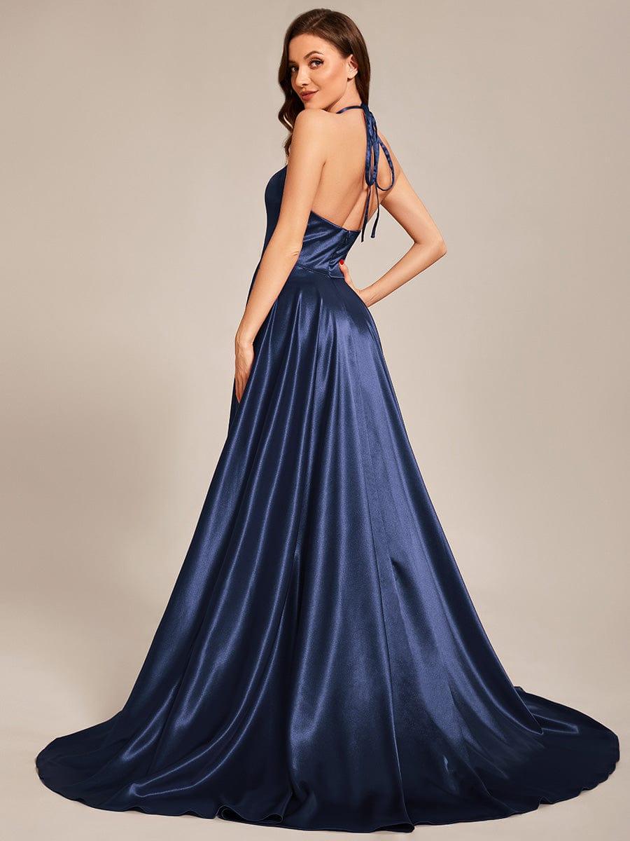 Custom Size Halter Neck High Front Slit Floor Length Prom Dress