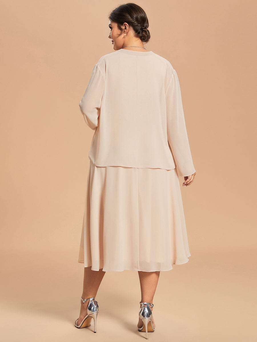 Custom Size Chiffon Two-Piece A-Line Mother of the Bride Dress with Long Sleeves Top #color_Blush Custom Size Chiffon Two-Piece A-Line Mother of the Bride Dress with Long Sleeves Top