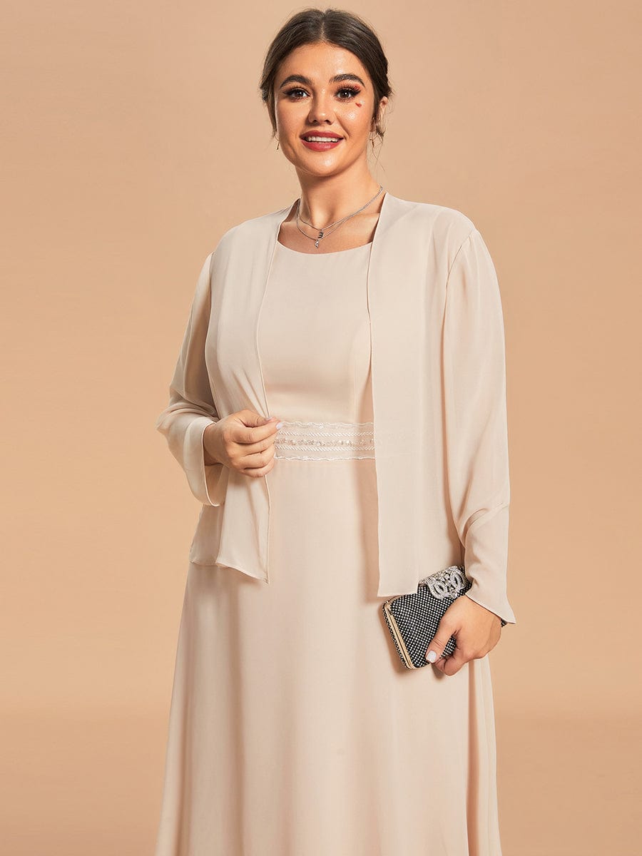 Custom Size Chiffon Two-Piece A-Line Mother of the Bride Dress with Long Sleeves Top #color_Blush Custom Size Chiffon Two-Piece A-Line Mother of the Bride Dress with Long Sleeves Top