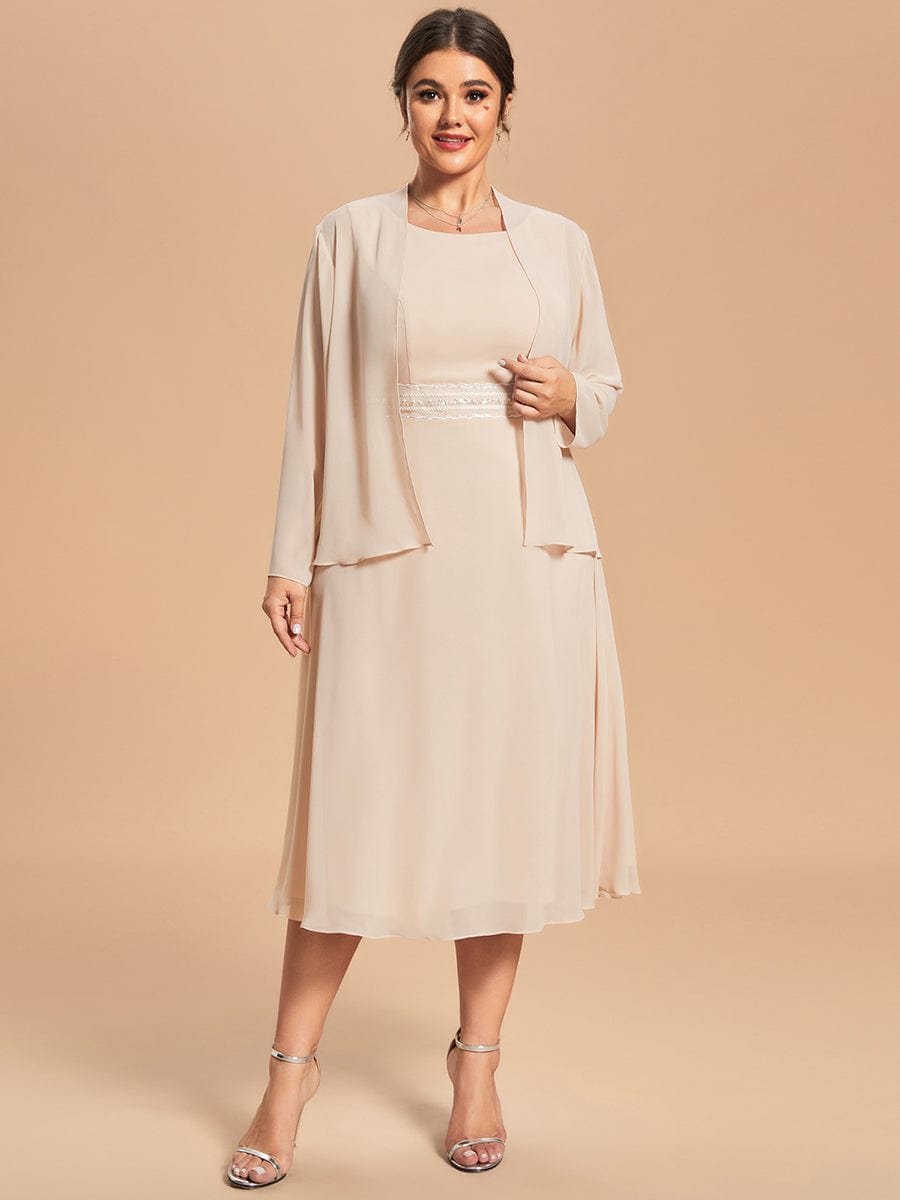 Custom Size Chiffon Two-Piece A-Line Mother of the Bride Dress with Long Sleeves Top #color_Blush Custom Size Chiffon Two-Piece A-Line Mother of the Bride Dress with Long Sleeves Top