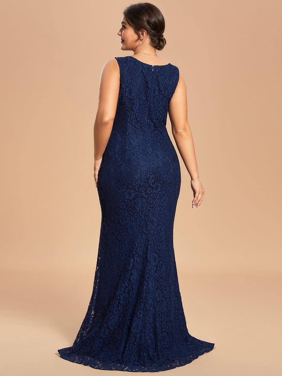 Custom Size Lace Mermaid Chiffon Jacket Two-Piece Set Mother Dress #color_Navy Blue Custom Size Lace Mermaid Chiffon Jacket Two-Piece Set Mother Dress