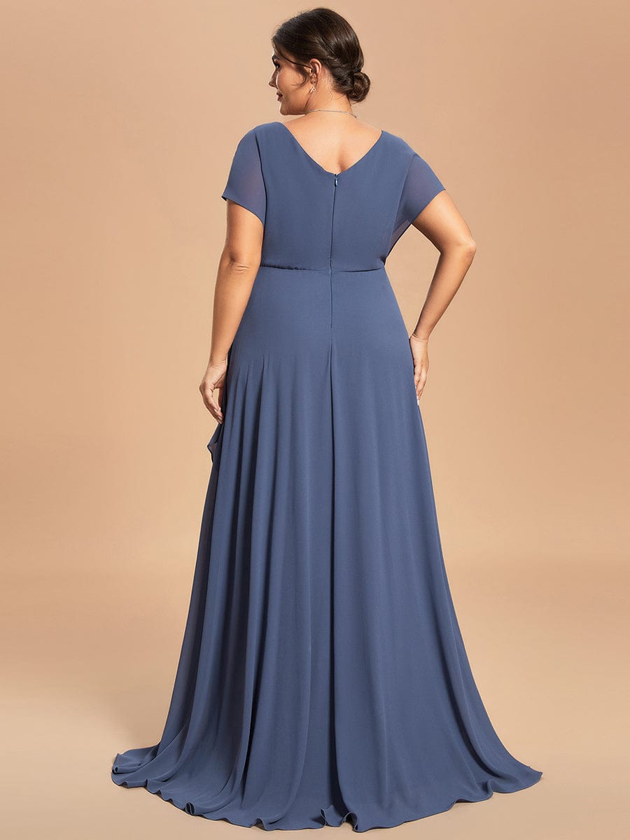 Custom Size Chiffon Beading V-neck Short Sleeves Mother of the Bride Dress #color_Stormy Custom Size Chiffon Beading V-neck Short Sleeves Mother of the Bride Dress