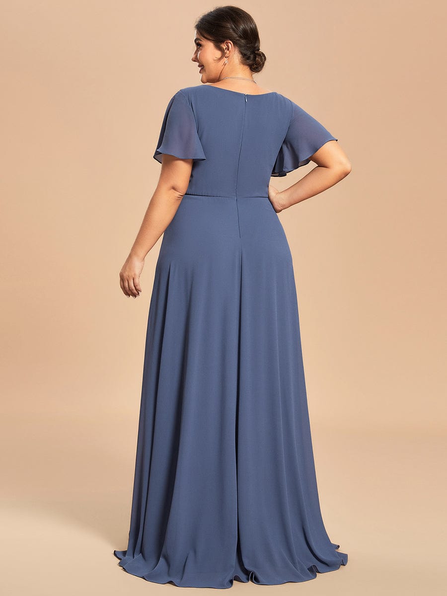 Custom Size Simple Pleated Chiffon A-Line Maxi Mother of the Bride Dress #color_Stormy Custom Size Simple Pleated Chiffon A-Line Maxi Mother of the Bride Dress