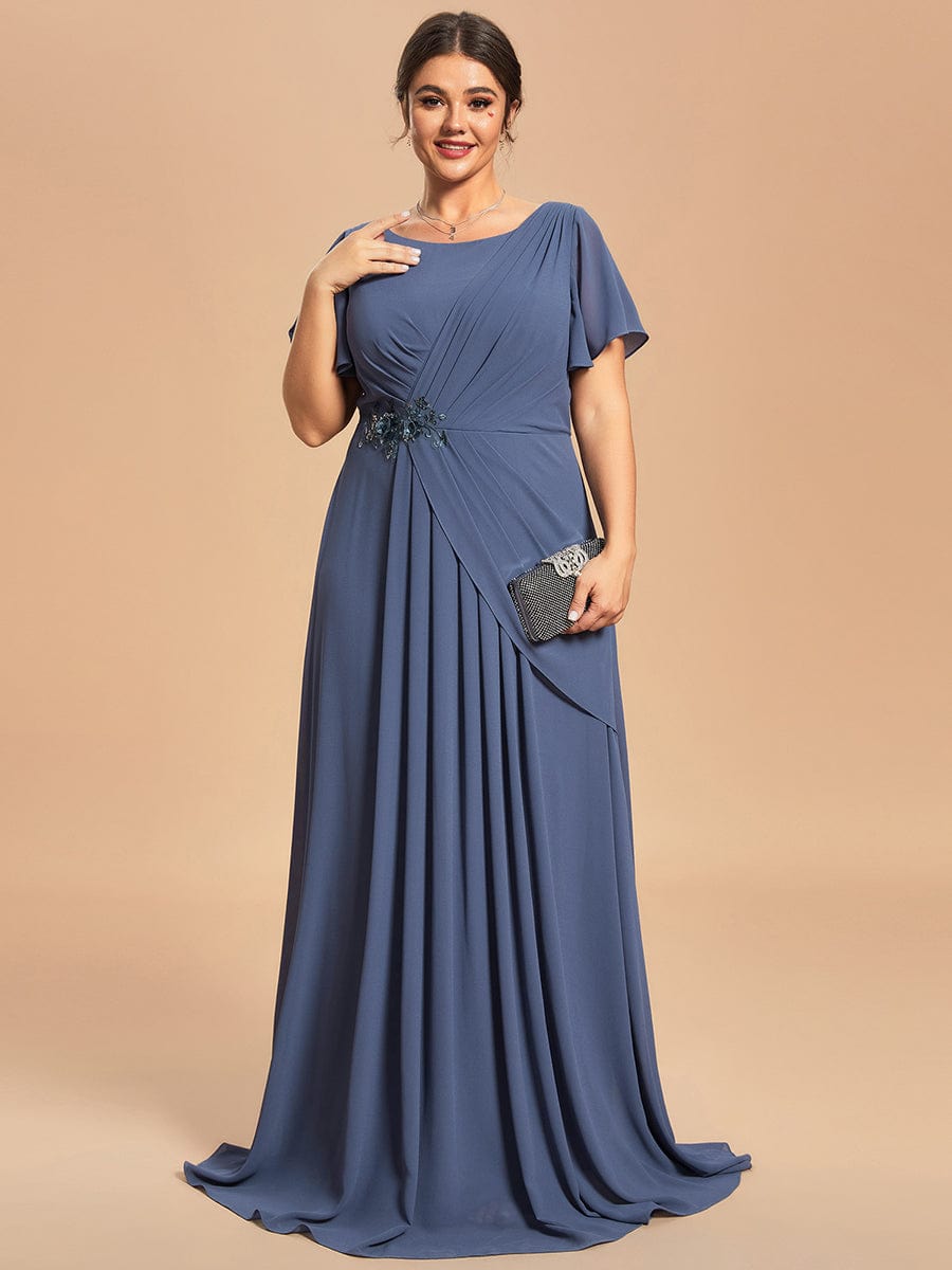 Custom Size Simple Pleated Chiffon A-Line Maxi Mother of the Bride Dress #color_Stormy Custom Size Simple Pleated Chiffon A-Line Maxi Mother of the Bride Dress