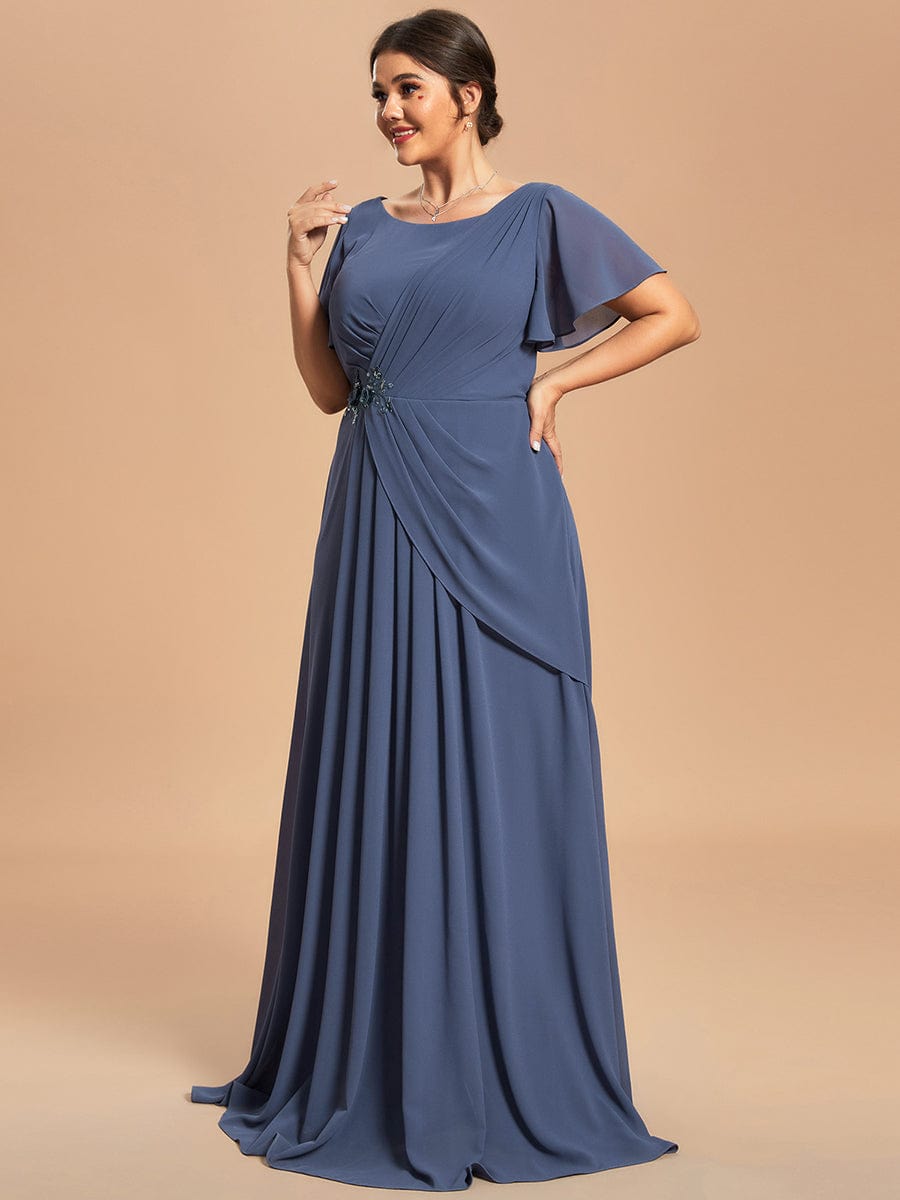 Custom Size Simple Pleated Chiffon A-Line Maxi Mother of the Bride Dress #color_Stormy Custom Size Simple Pleated Chiffon A-Line Maxi Mother of the Bride Dress