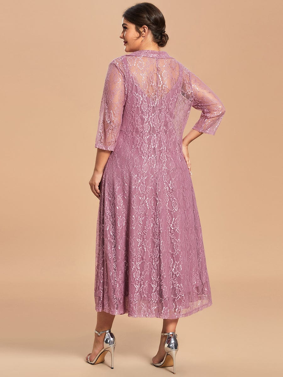 Custom Size Two-Piece Set Chiffon Sleeveless Long Sleeve Lace Mother of the Bride Dress #color_Purple Orchid Custom Size Two-Piece Set Chiffon Sleeveless Long Sleeve Lace Mother of the Bride Dress