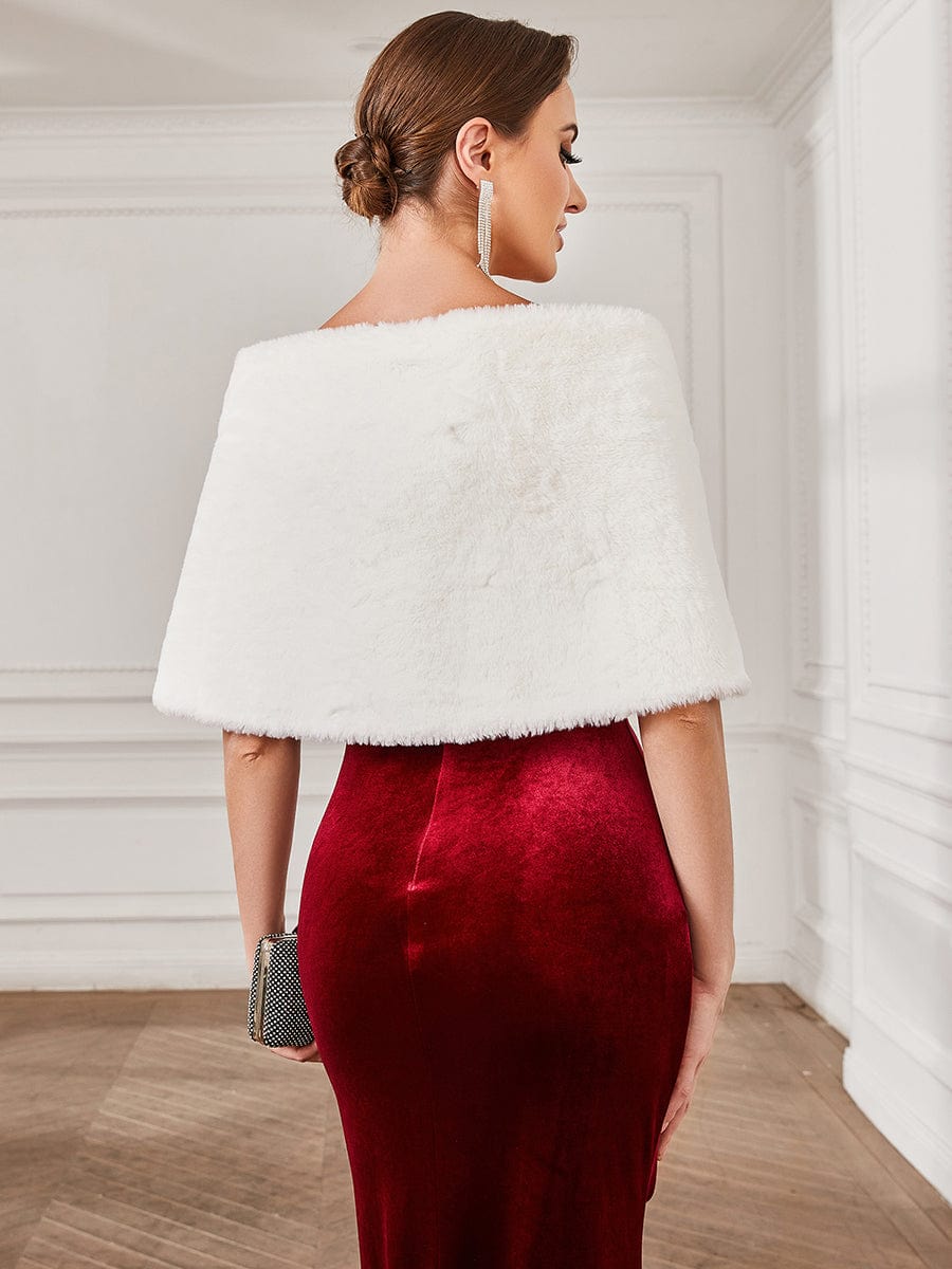 White Faux Fur Shawl #color_White White Faux Fur Shawl