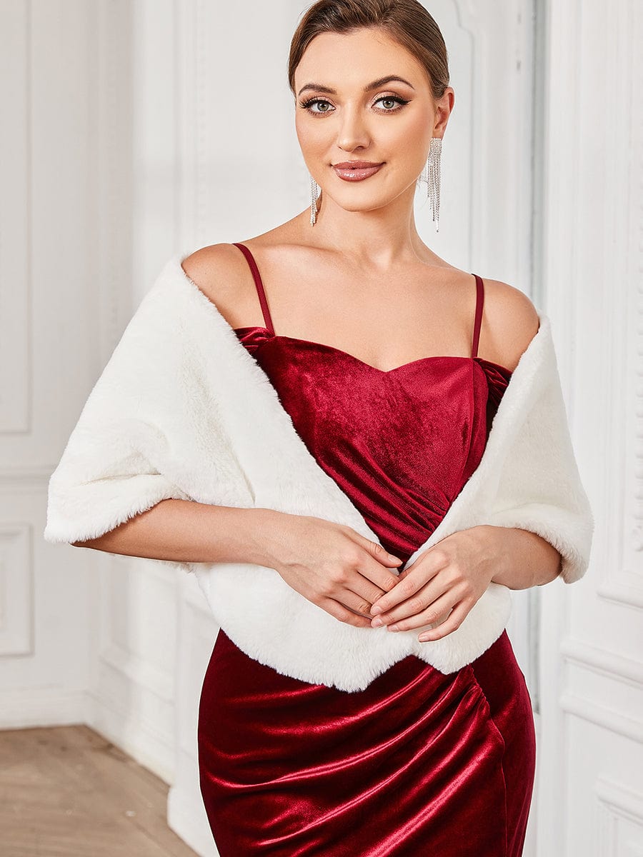 White Faux Fur Shawl #color_White White Faux Fur Shawl