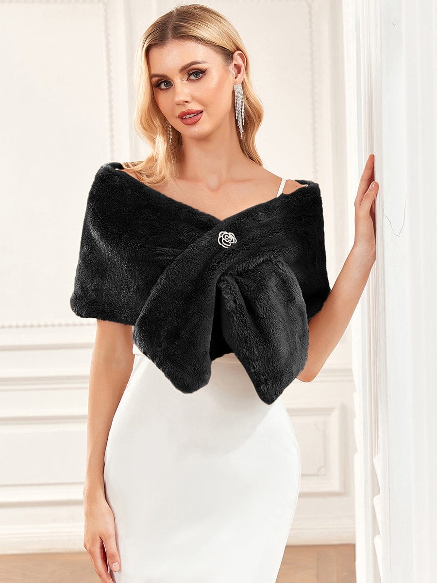 Elegant Faux Fur Shawl #Color_Mushroom Elegant Faux Fur Shawl
