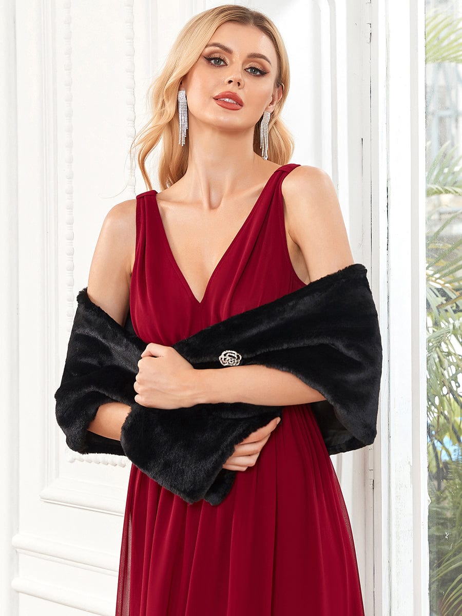 Elegant Faux Fur Shawl #Color_Mushroom Elegant Faux Fur Shawl