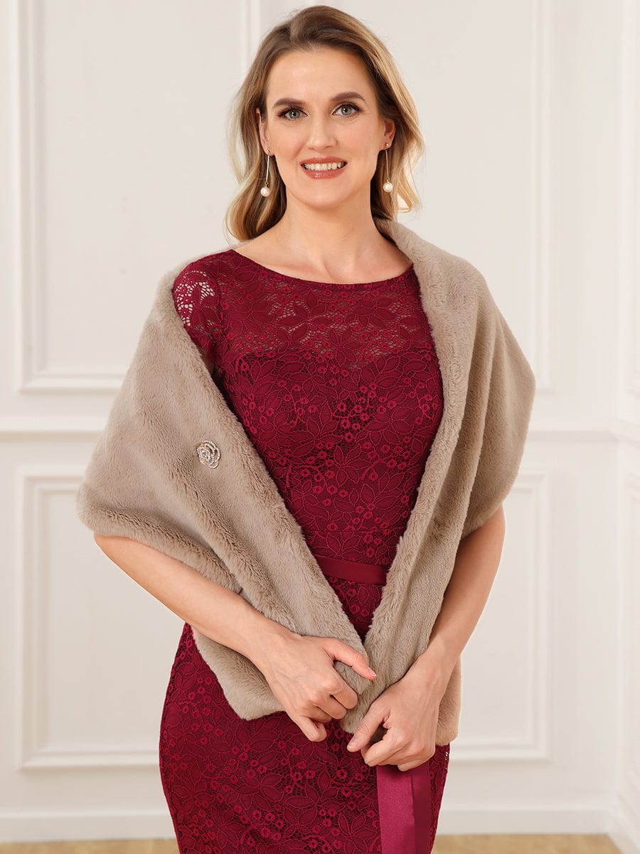 Elegant Faux Fur Shawl #Color_Mushroom Elegant Faux Fur Shawl