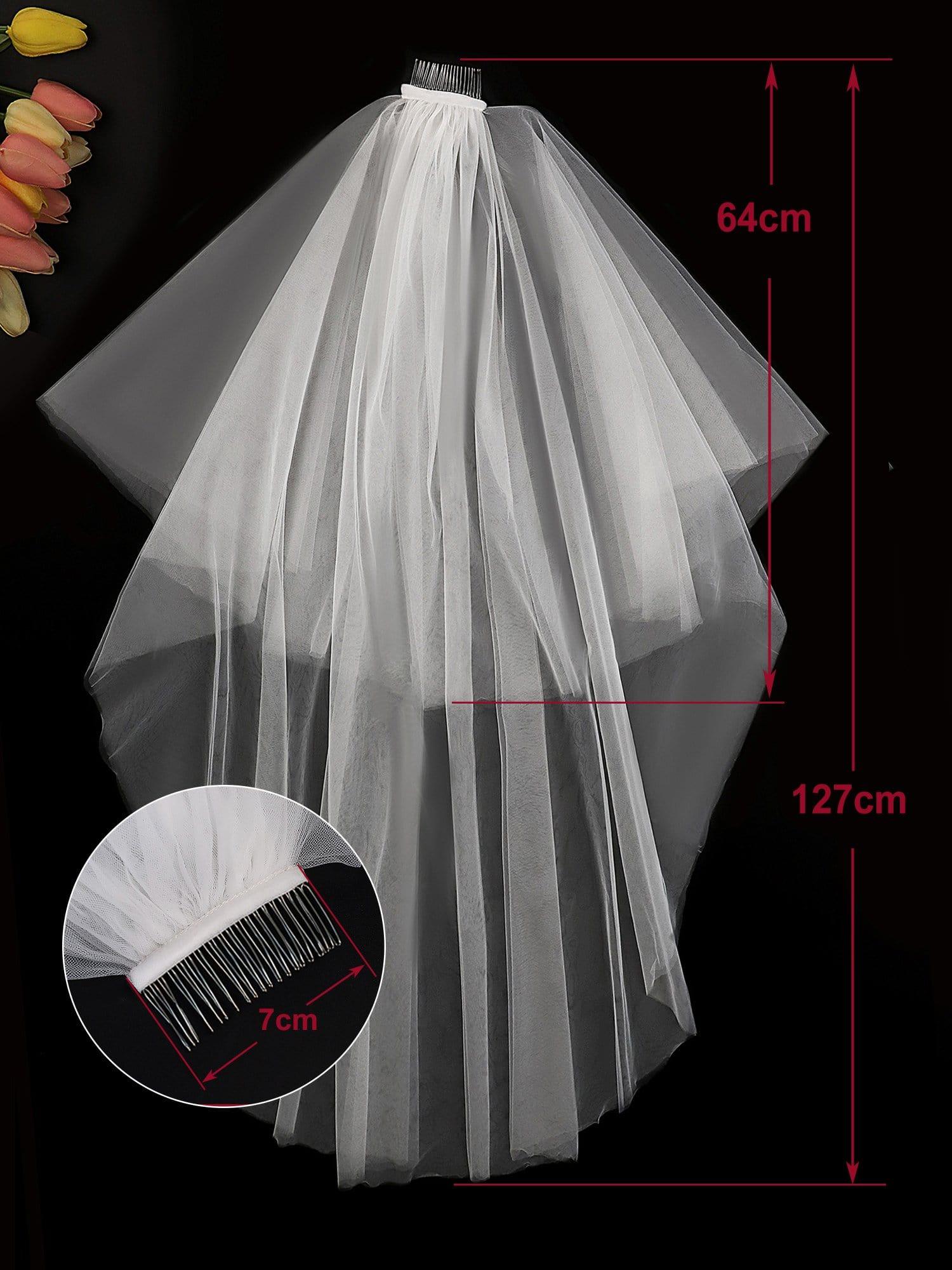Simple Multi-Tier Tulle Cathedral Bridal Veil #Length_Short Simple Multi-Tier Tulle Cathedral Bridal Veil