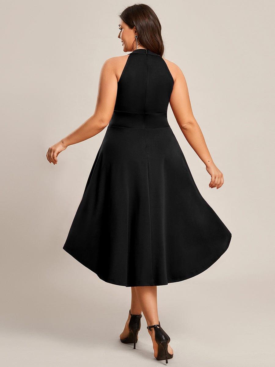 Halterneck Fashion Knee-Length A-Line Wedding Guest Dress #color_Black