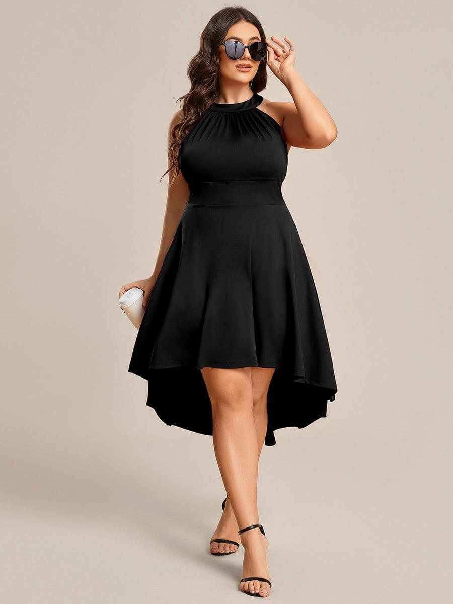Halterneck Fashion Knee-Length A-Line Wedding Guest Dress #color_Black