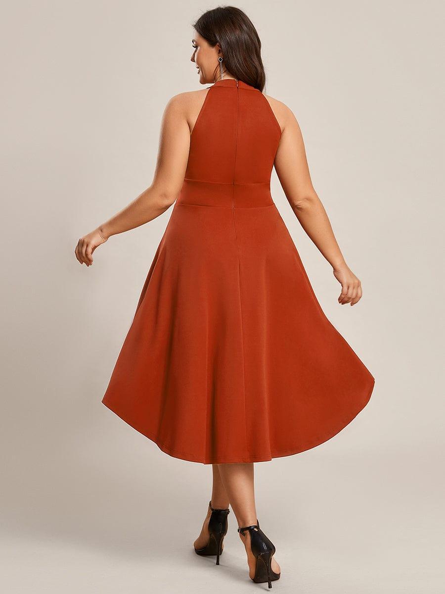 Halterneck Fashion Knee-Length A-Line Wedding Guest Dress #color_Burnt Orange