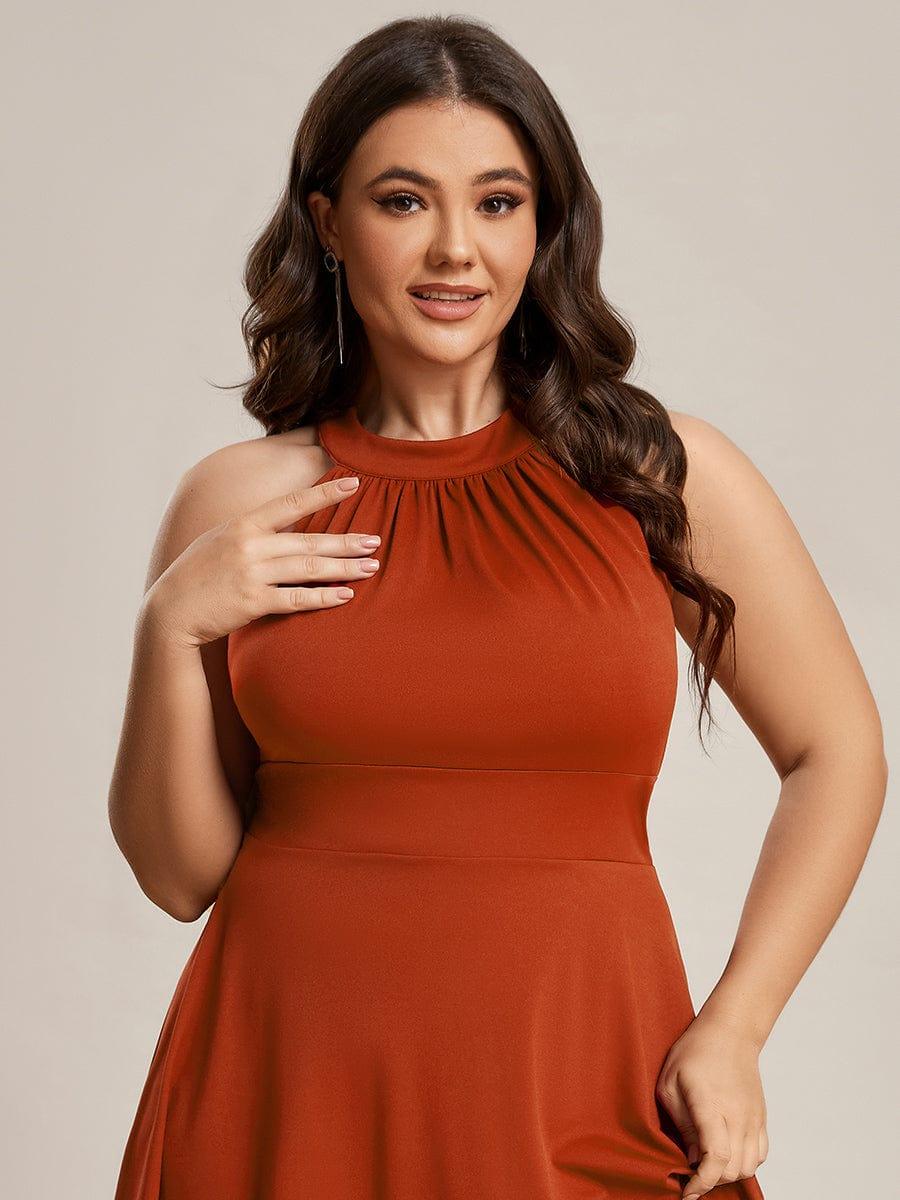 Halterneck Fashion Knee-Length A-Line Wedding Guest Dress #color_Burnt Orange