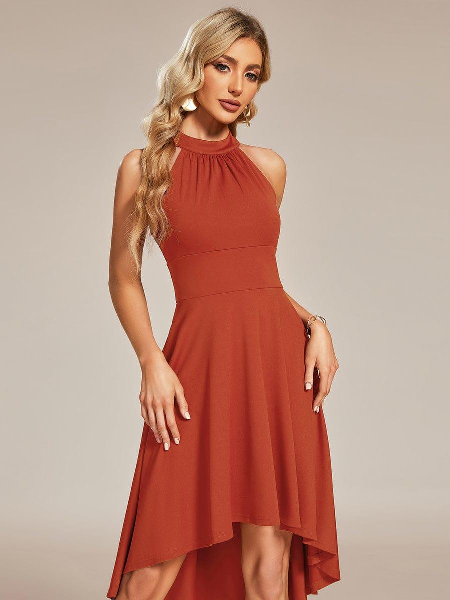 Halterneck Fashion Knee-Length A-Line Wedding Guest Dress #color_Burnt Orange