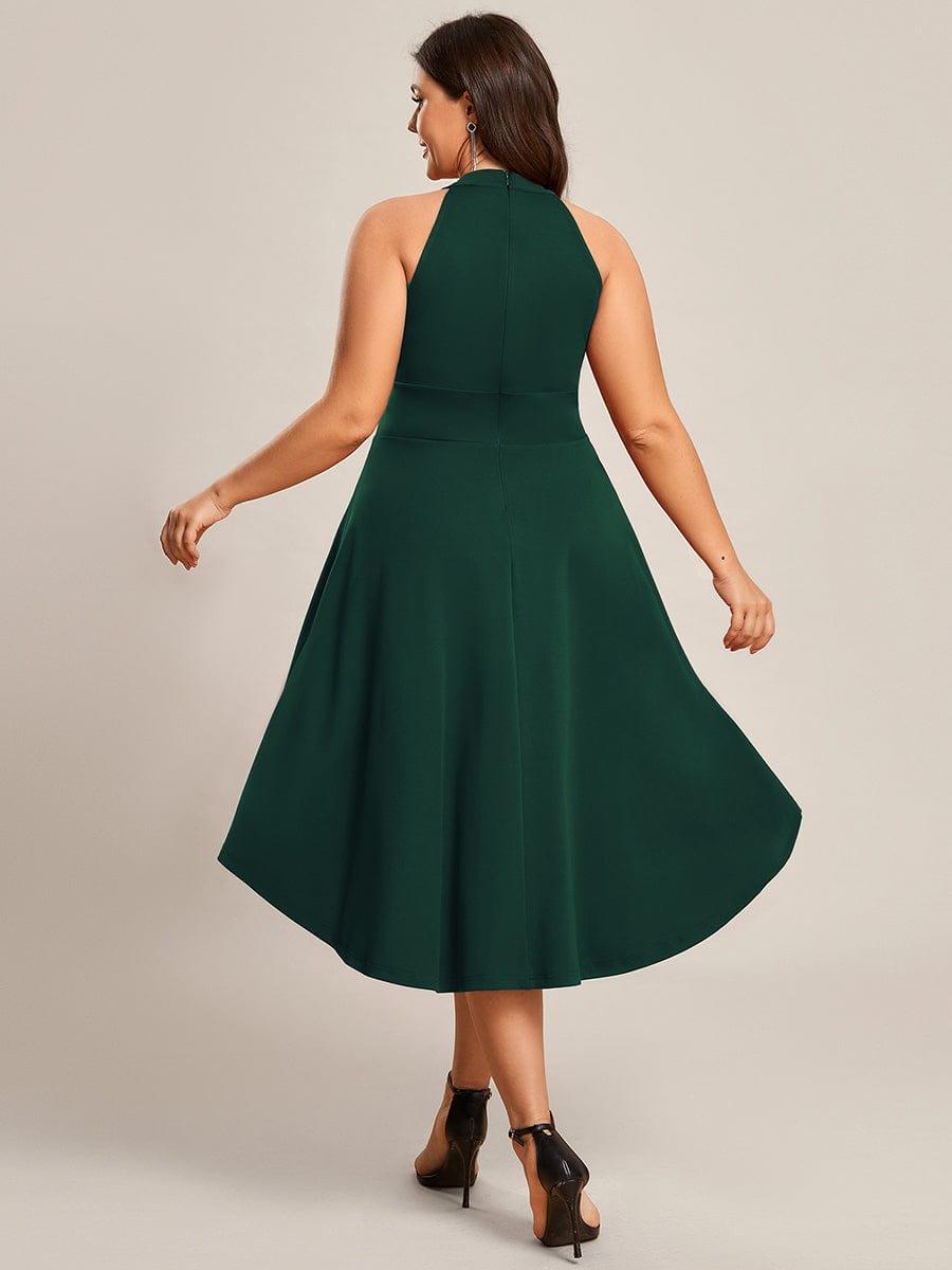 Halterneck Fashion Knee-Length A-Line Wedding Guest Dress #color_Dark Green