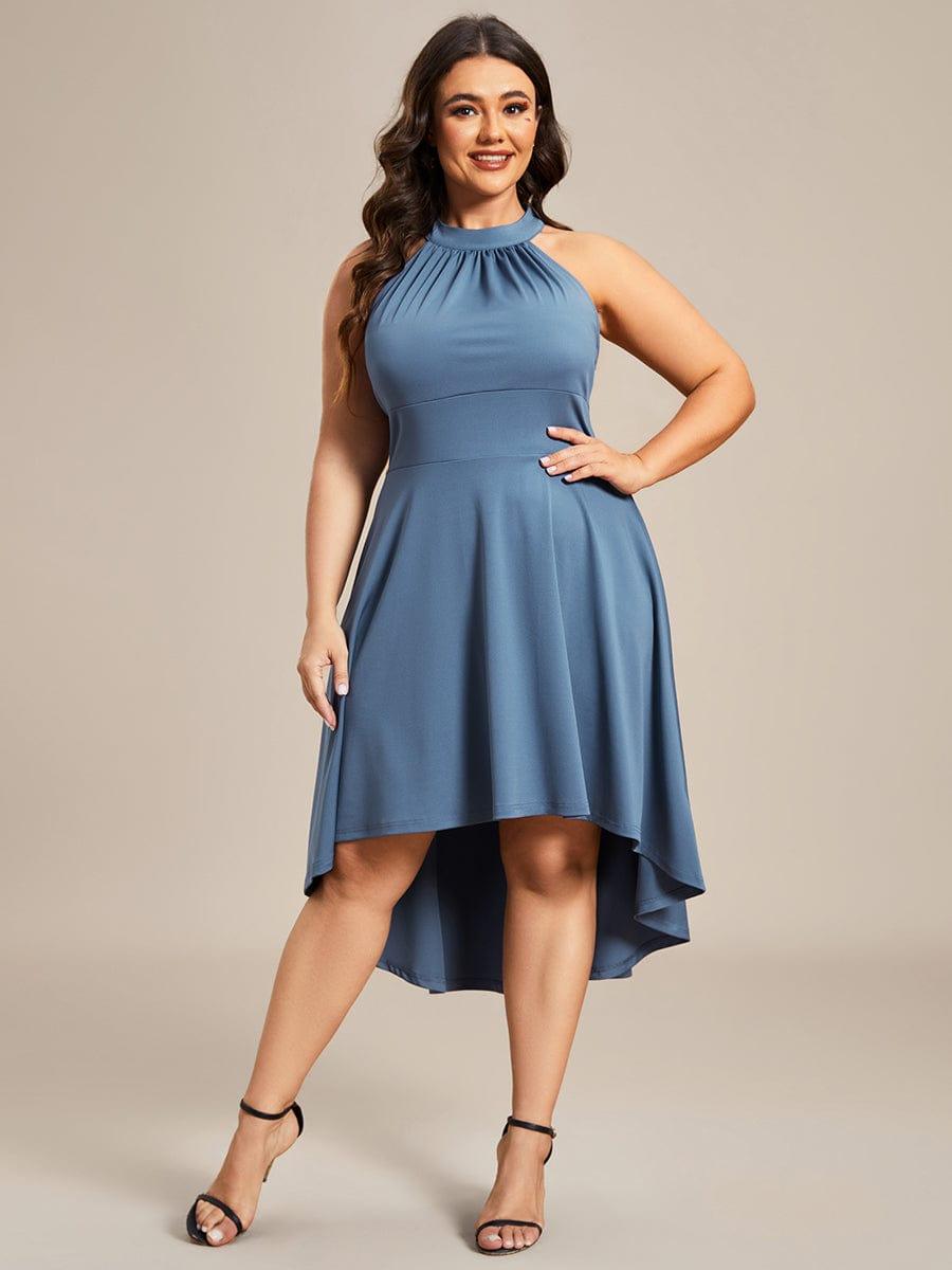 Halterneck Fashion Knee-Length A-Line Wedding Guest Dress #color_Dusty Blue