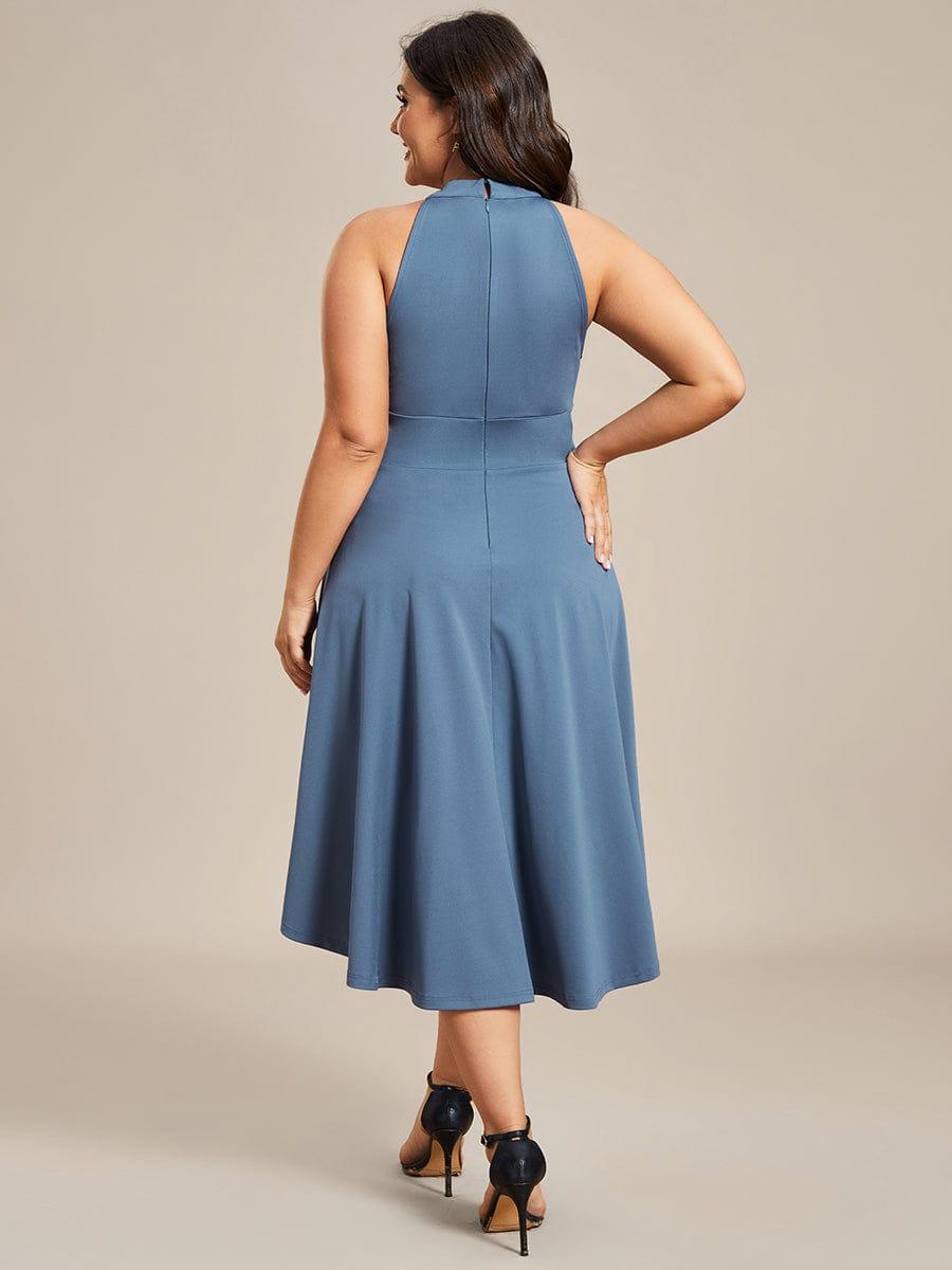 Halterneck Fashion Knee-Length A-Line Wedding Guest Dress #color_Dusty Blue