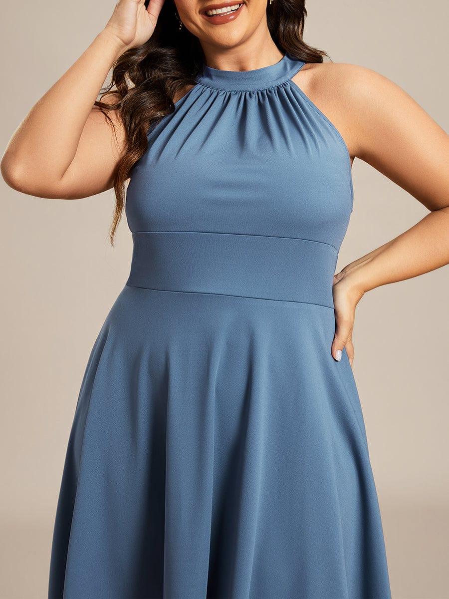 Halterneck Fashion Knee-Length A-Line Wedding Guest Dress #color_Dusty Blue