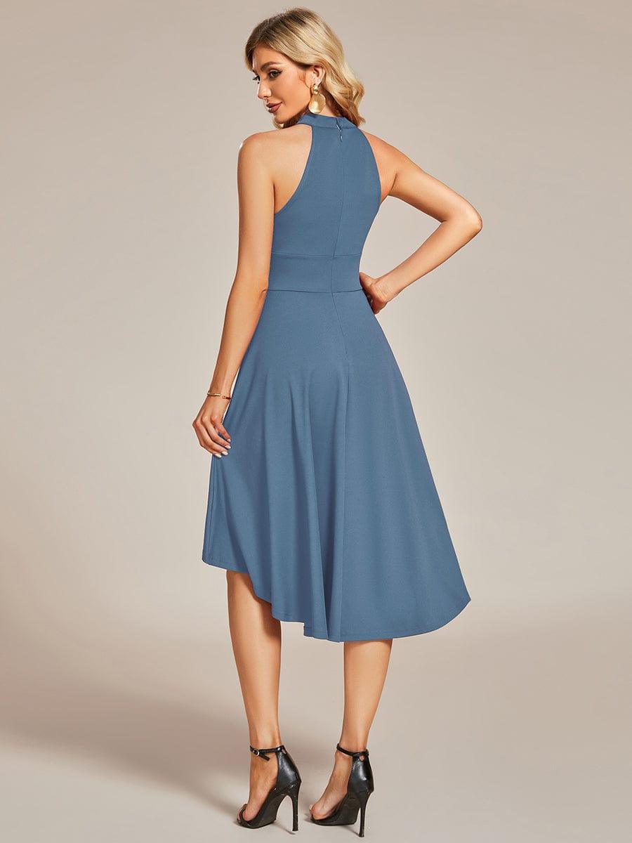 Halterneck Fashion Knee-Length A-Line Wedding Guest Dress #color_Dusty Blue