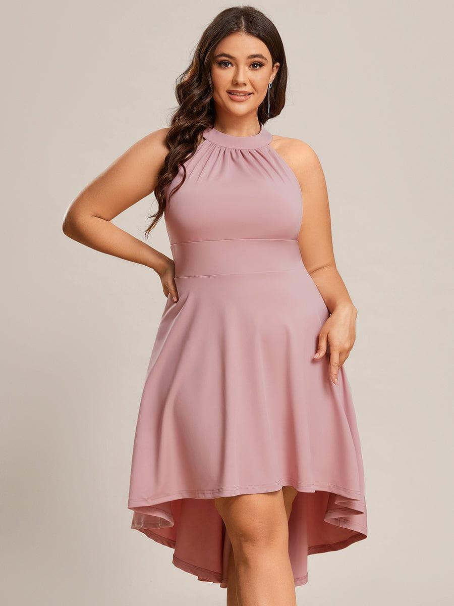 Halterneck Fashion Knee-Length A-Line Wedding Guest Dress #color_Dusty Rose