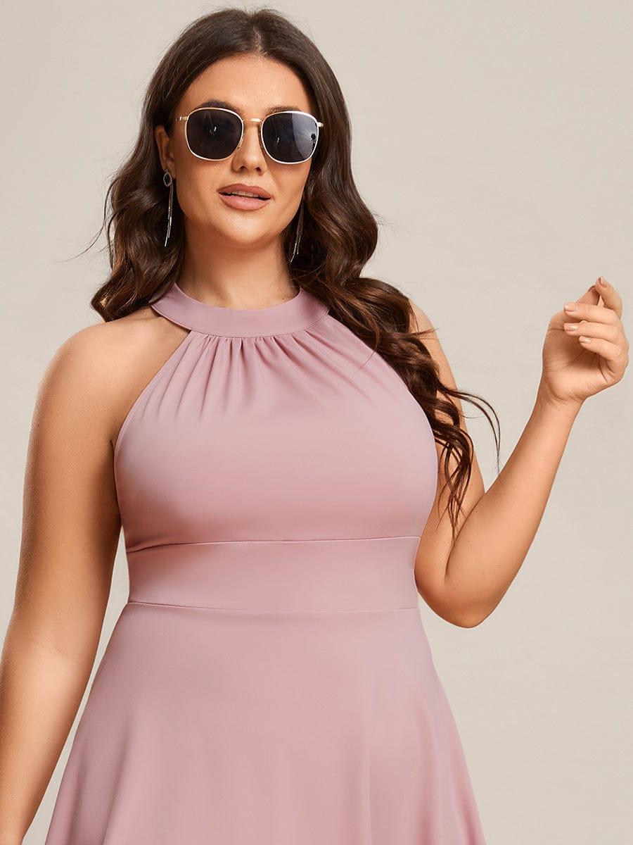 Halterneck Fashion Knee-Length A-Line Wedding Guest Dress #color_Dusty Rose