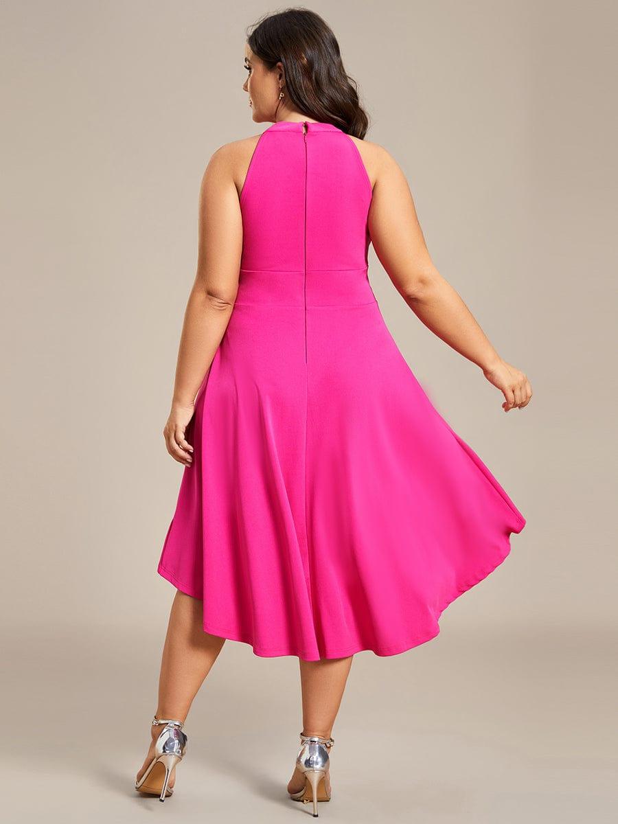 Halterneck Fashion Knee-Length A-Line Wedding Guest Dress #color_Hot Pink