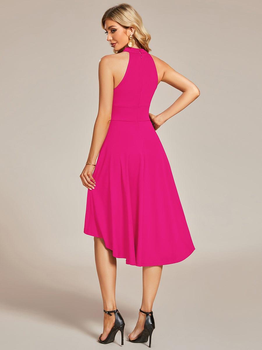 Halterneck Fashion Knee-Length A-Line Wedding Guest Dress #color_Hot Pink