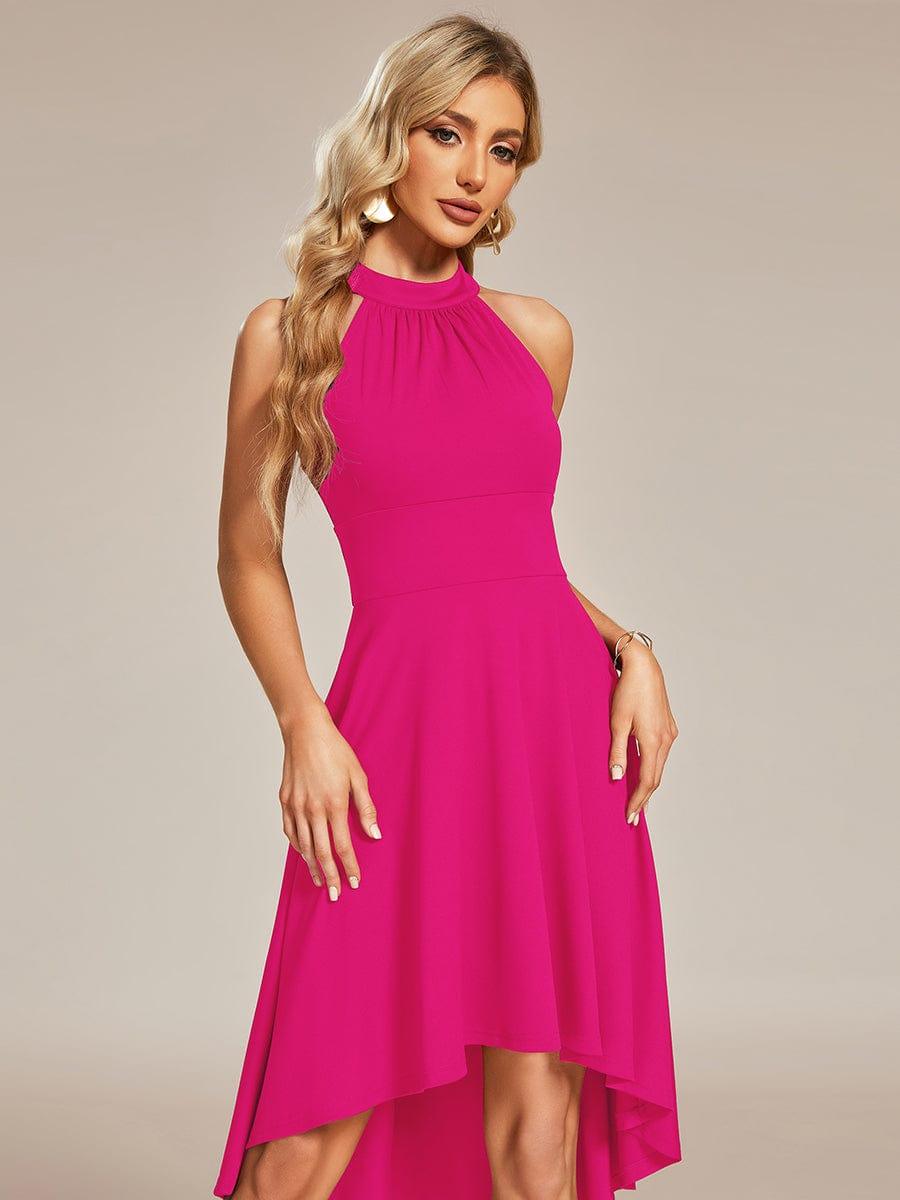 Halterneck Fashion Knee-Length A-Line Wedding Guest Dress #color_Hot Pink