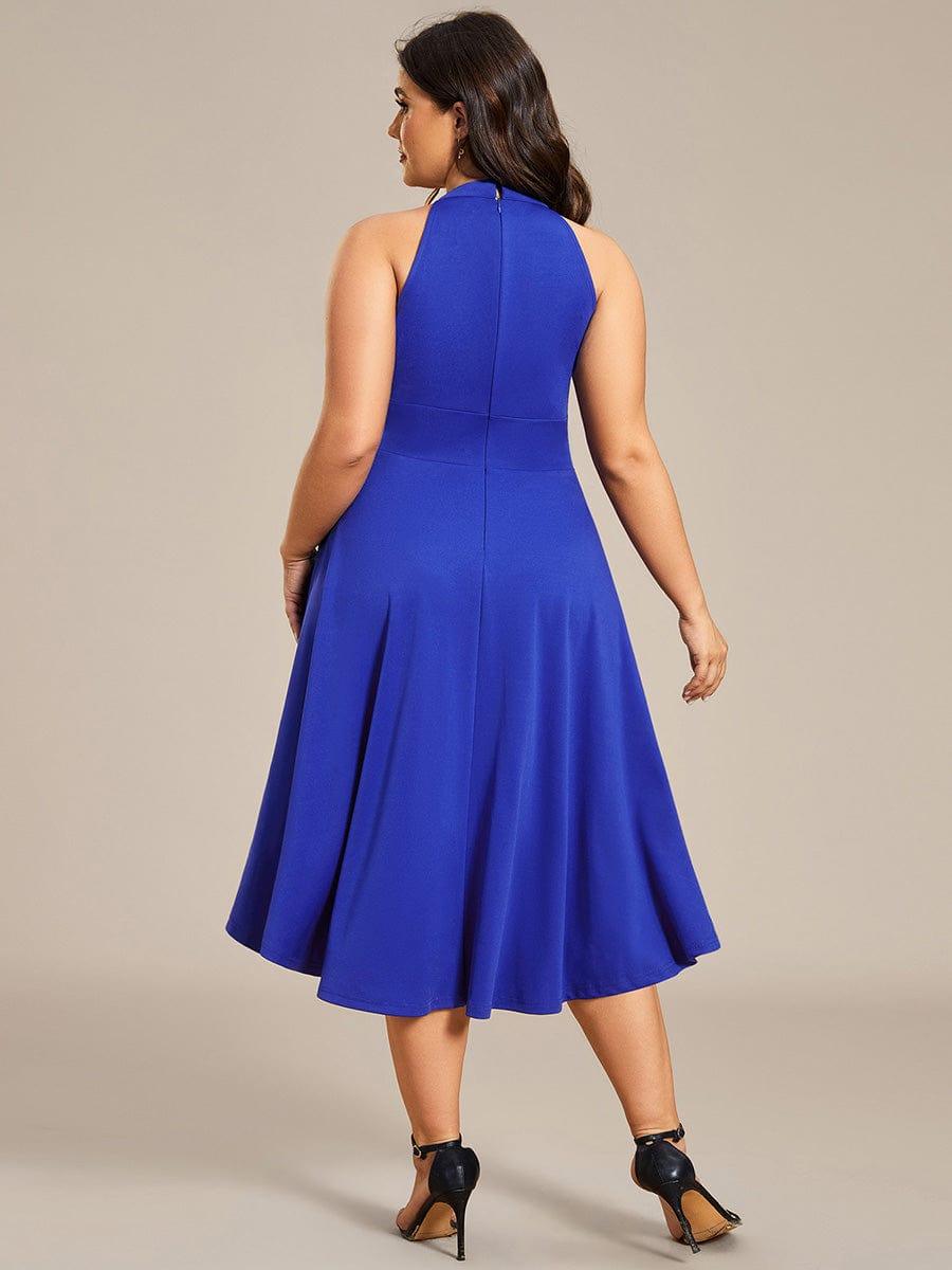 Halterneck Fashion Knee-Length A-Line Wedding Guest Dress #color_Sapphire Blue