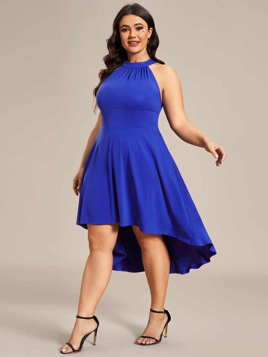 Halterneck Fashion Knee-Length A-Line Wedding Guest Dress #color_Sapphire Blue