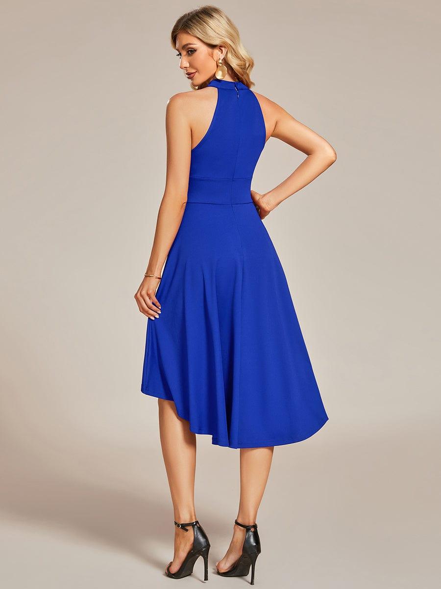 Halterneck Fashion Knee-Length A-Line Wedding Guest Dress #color_Sapphire Blue