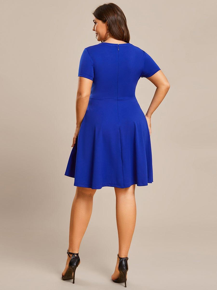 Rrhinestone Neckline Short Sleeves A-Line Mini Summer 2023 Casual Dresses #color_Sapphire Blue