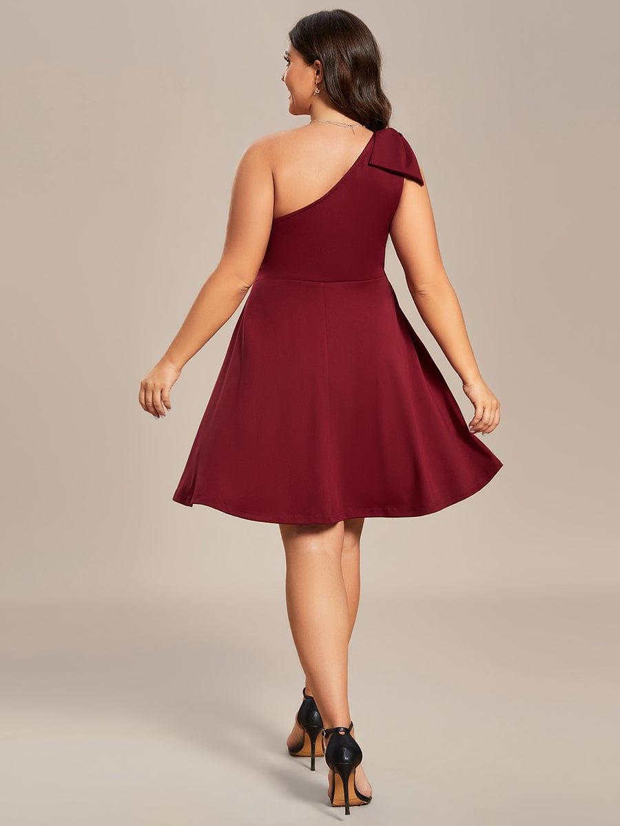 One Shoulder with Bowknot Sleeveless A-Line Summer Mini Dress #color_Burgundy