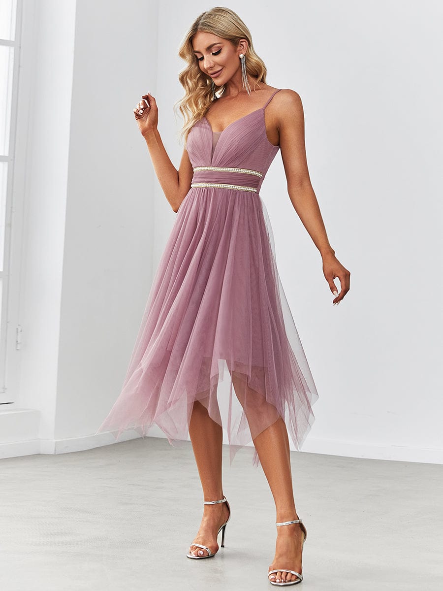 Princess Pearl Uneven Hem Tulle Evening Dress #color_Purple Orchid Princess Pearl Uneven Hem Tulle Evening Dress