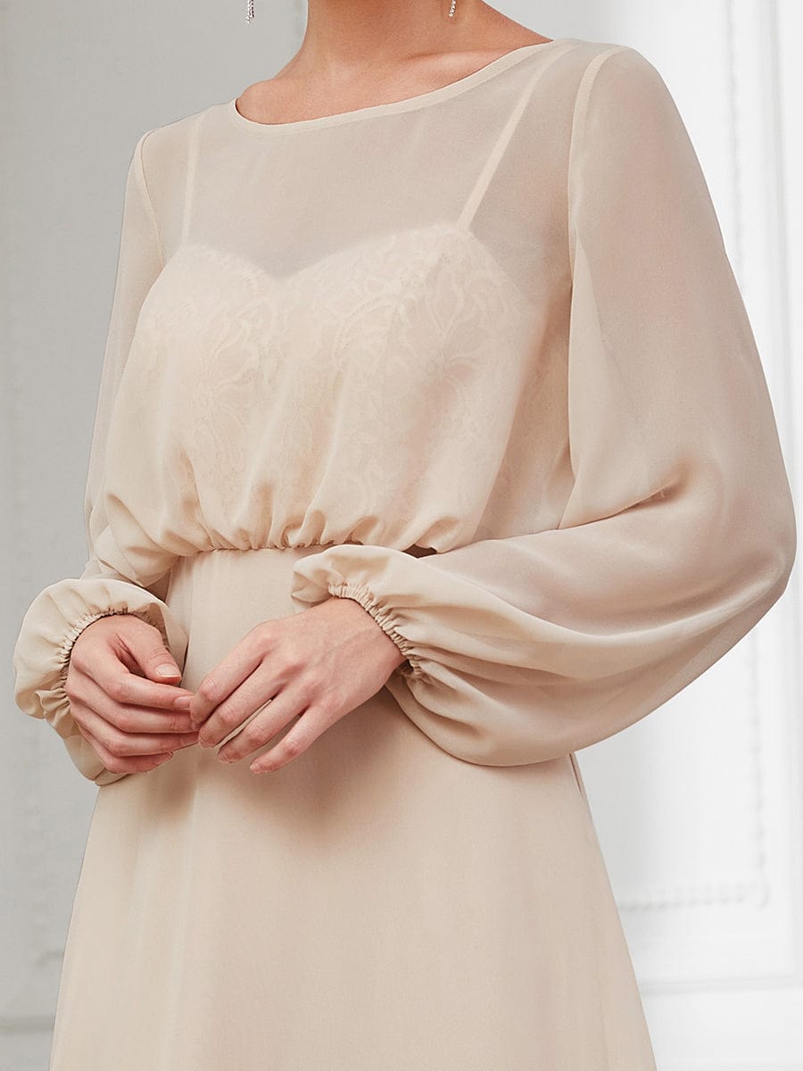 Illusion Long Sleeve Chiffon A-Line Evening Dress #Color_Blush Illusion Long Sleeve Chiffon A-Line Formal Evening Dress