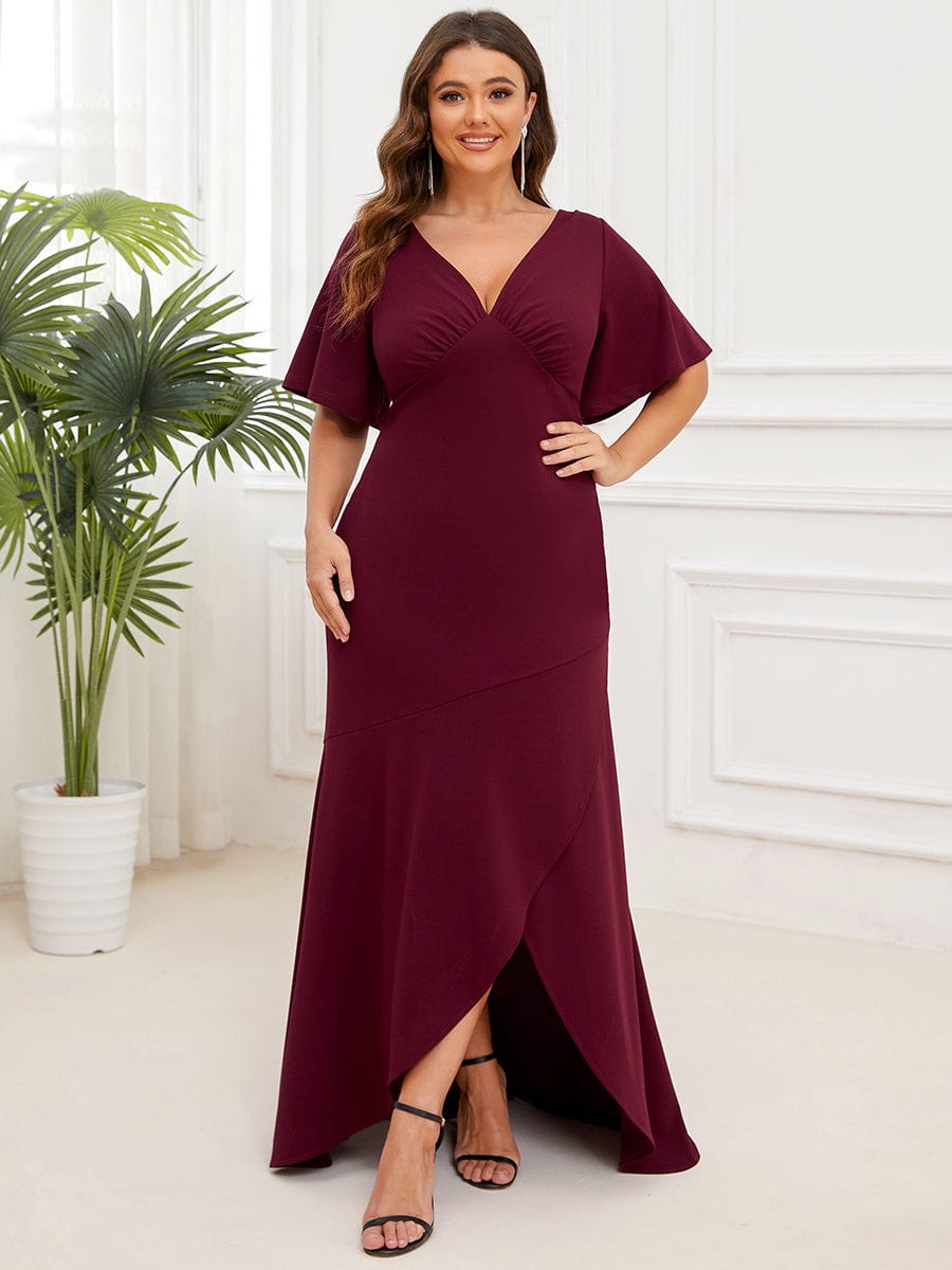 Asymmetrical Plus Size Sequin V-neck Evening Dresses - Ever-Pretty US