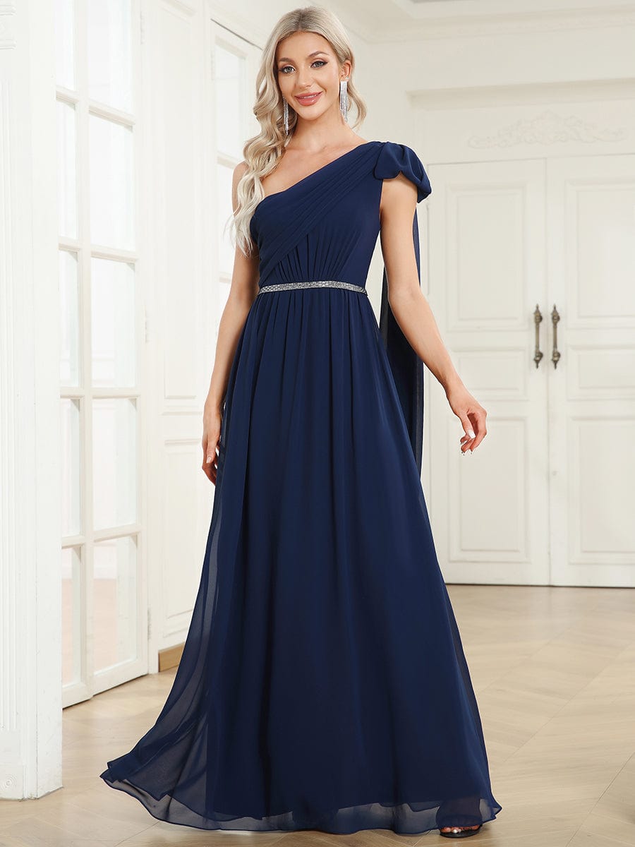 Victorian Embellished One-Shoulder Cape Chiffon Gown