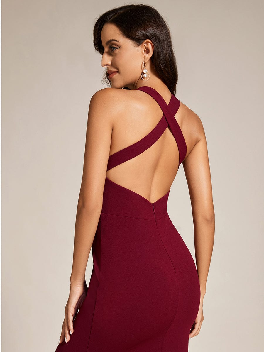 Custom Size V-Neck Sleeveless Bodycon Evening Dress #color_Burgundy Custom Size V-Neck Sleeveless Bodycon Evening Dress