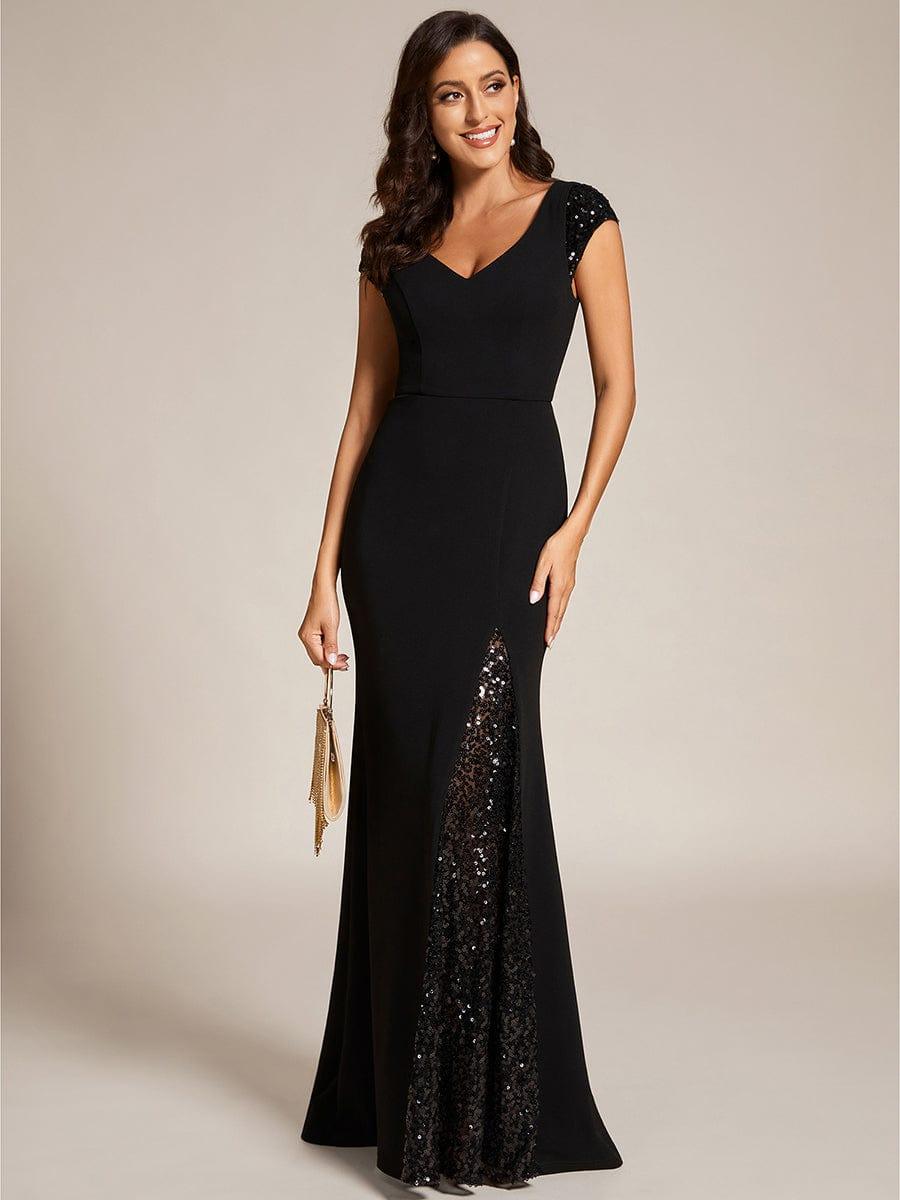 Custom Size Sequin Deep V Trail Sequin Fashion Evening Dress