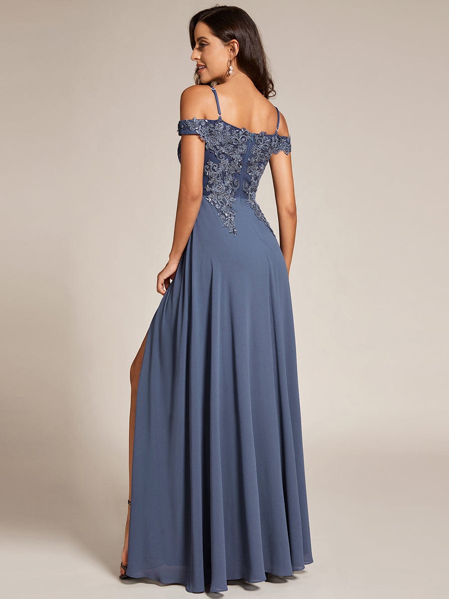 Custom Size Cold Shoulder Sequin Side Slit Evening Dresses #color_Stormy Custom Size Cold Shoulder Sequin Side Slit Evening Dresses