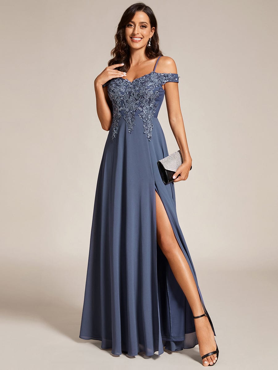 Custom Size Cold Shoulder Sequin Side Slit Evening Dresses