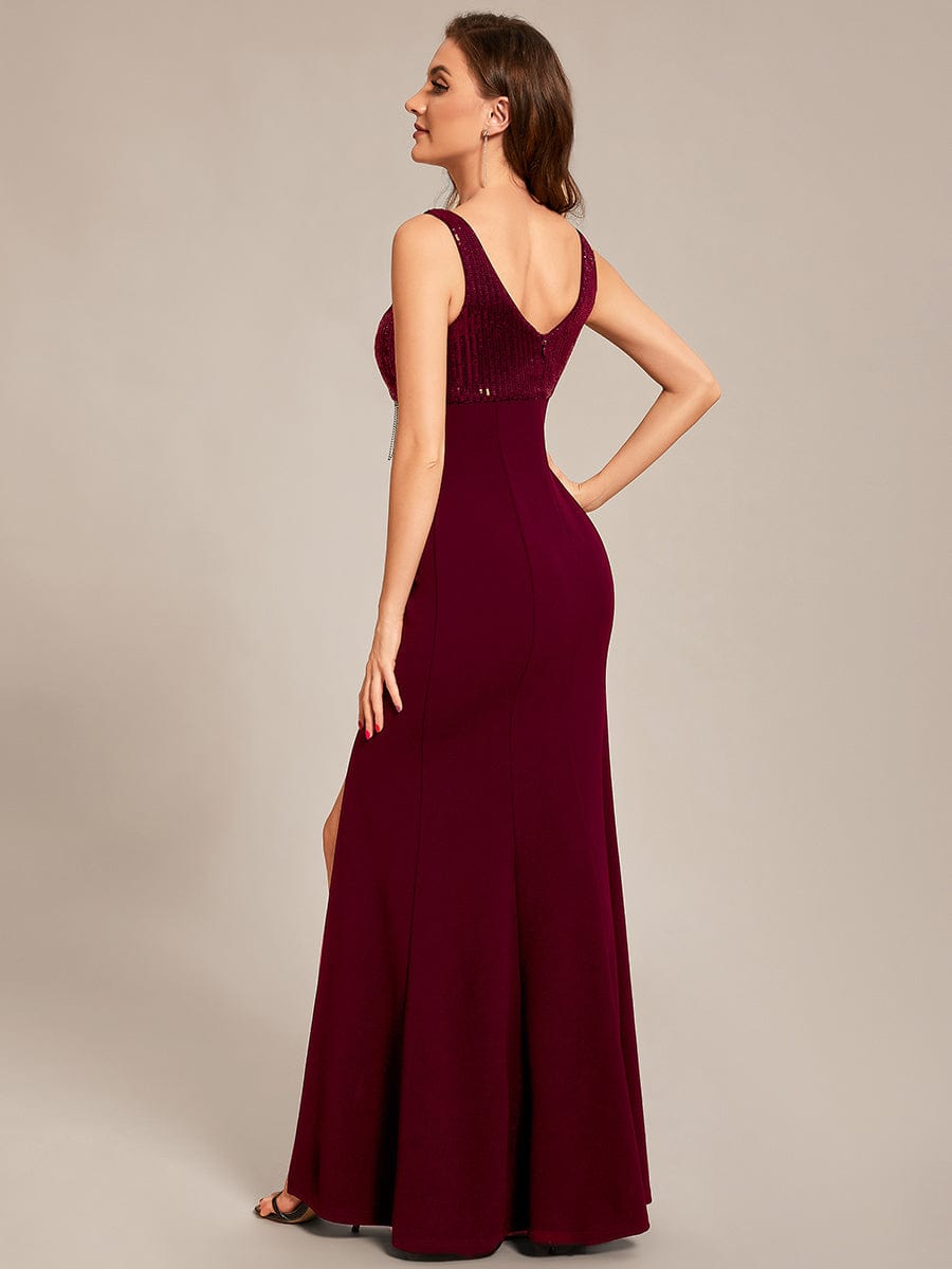 Custom Size Sequin Tassel High Slit Bodycon Evening Dresses #color_Black Custom Size Sequin Tassel High Slit Bodycon Evening Dresses