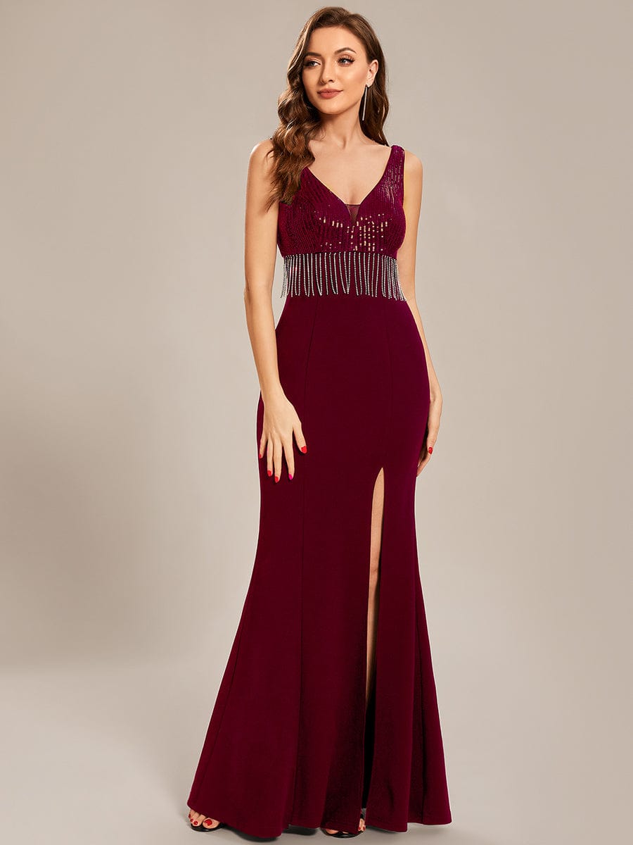 Custom Size Sequin Tassel High Slit Bodycon Evening Dresses #color_Black Custom Size Sequin Tassel High Slit Bodycon Evening Dresses