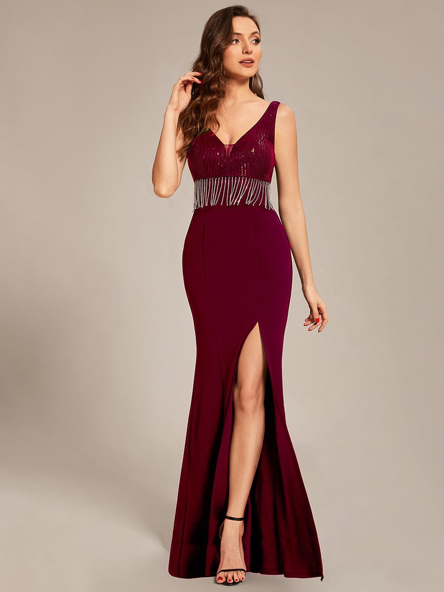 Custom Size Sequin Tassel High Slit Bodycon Evening Dresses #color_Black Custom Size Sequin Tassel High Slit Bodycon Evening Dresses